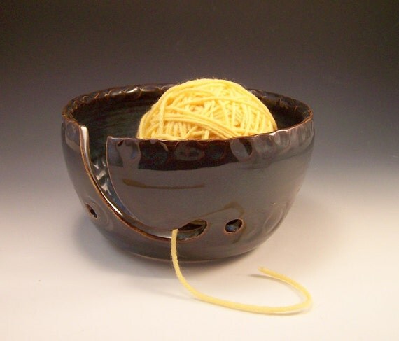 Handmade Pottery Yarn Bowl in Garden Earth by AnneMariesPottery