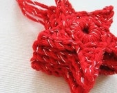 set of 5 cotton star ornaments (crimson shimmer)