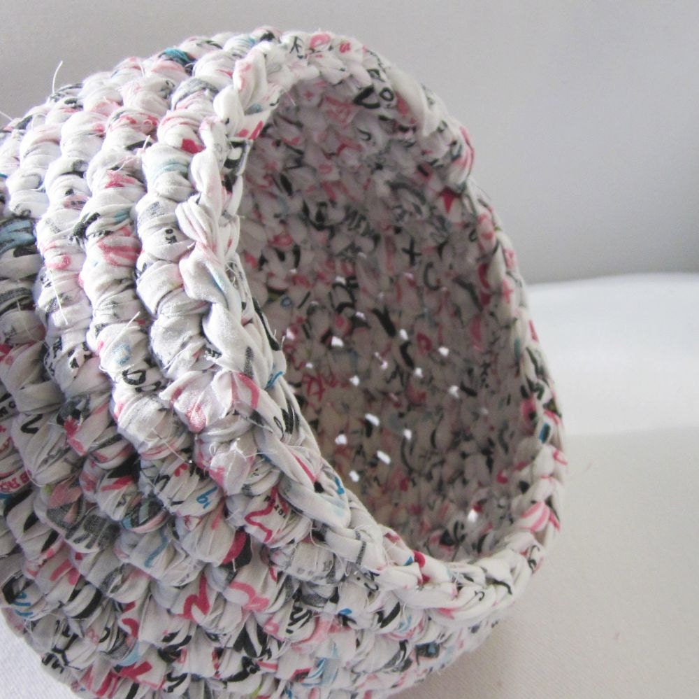 Upcycled Fabric Crochet Basket Bowl (Graffiti)