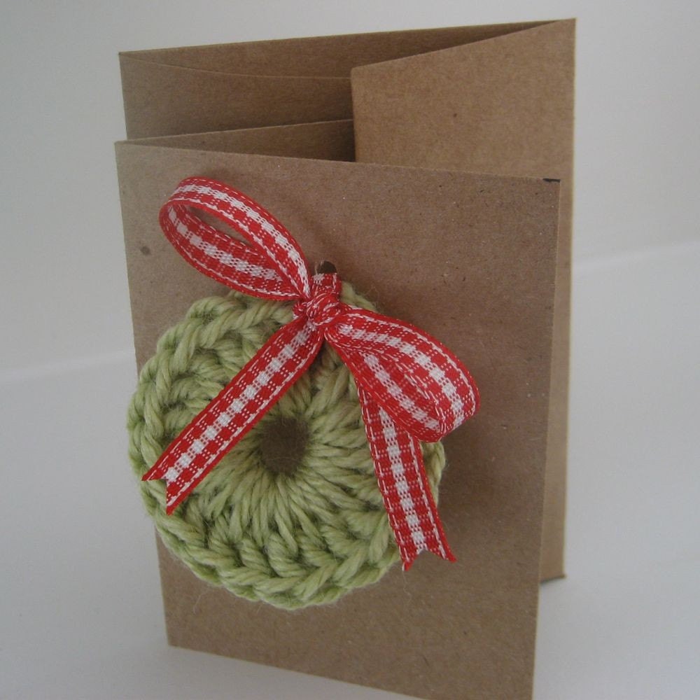 reserved handmade gift enclosure card kraft with wreath and red gingham ribbon bow