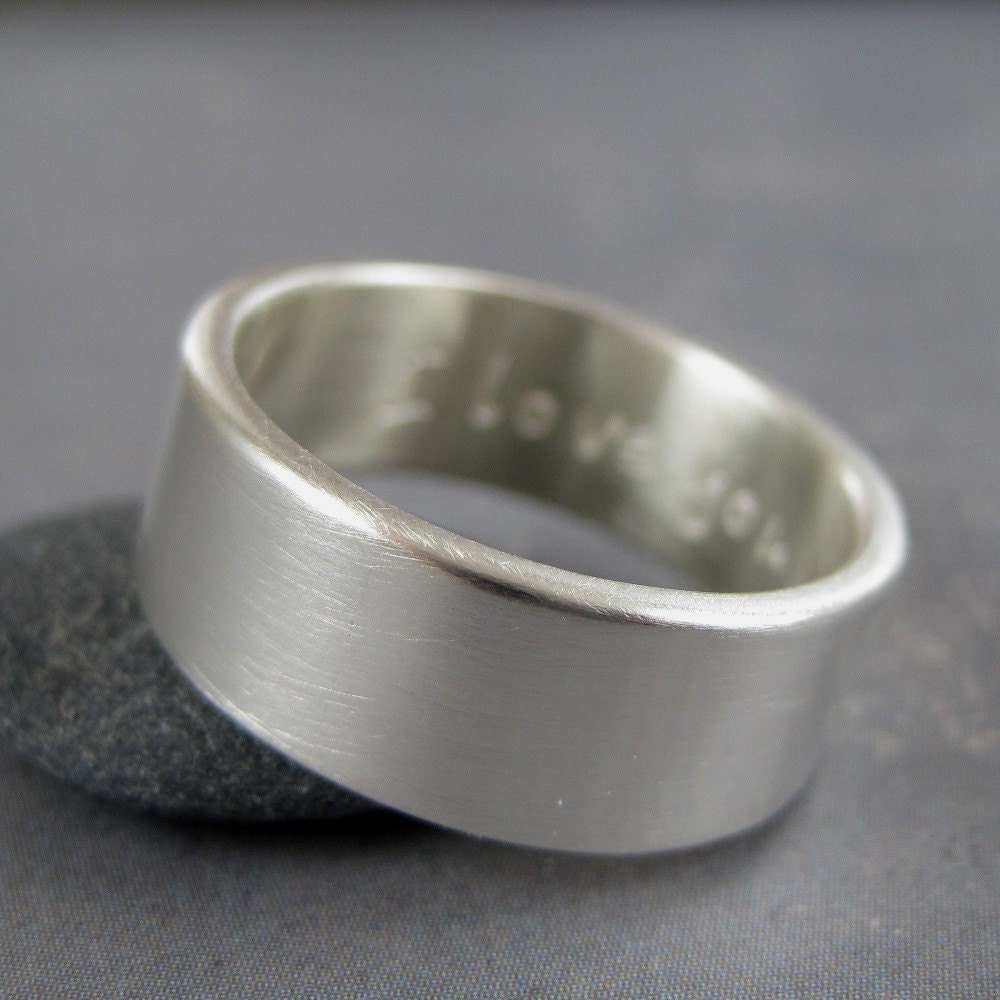 Personalized chunky sterling silver ring with brushed finish - 8mm wide