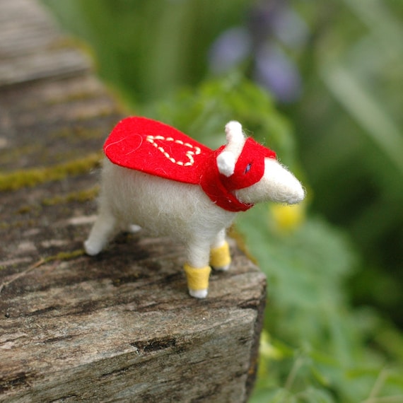 Made to Order - Super Hero Valentine Lamb - Needle Felted Love to the Rescue