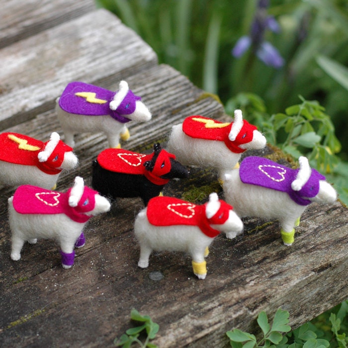 Made to Order - Super Hero Valentine Lamb - Needle Felted Love to the Rescue