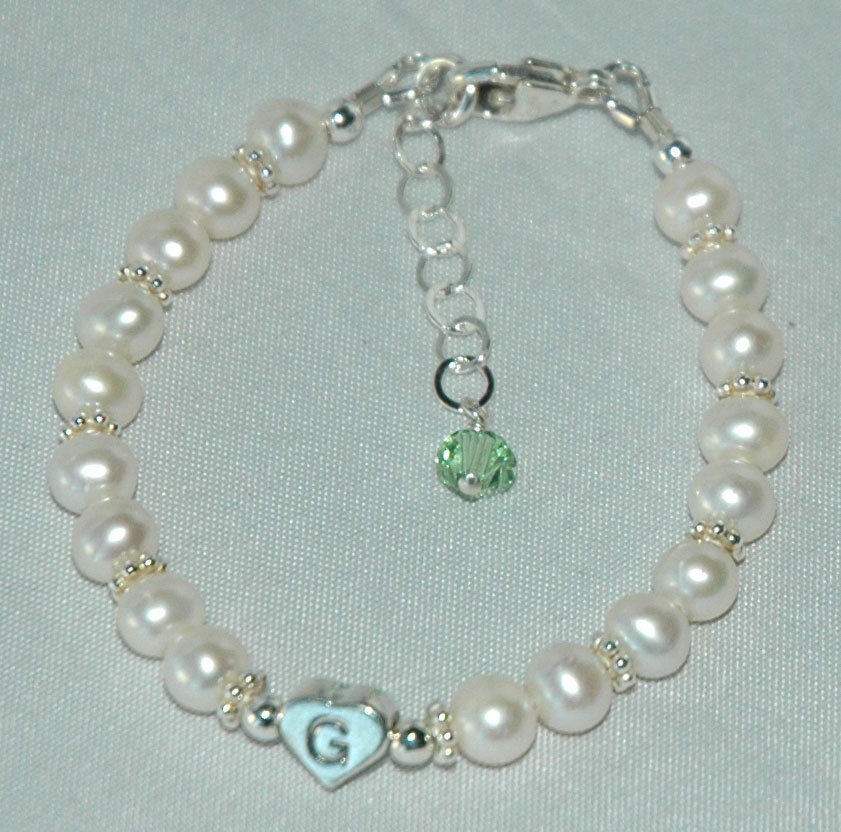 Initial Heart  Freshwater Pearl Custom Children Bracelet