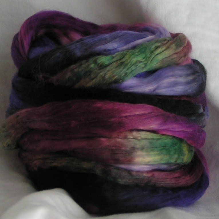 TIFFANY Supreme Silk Sliver Phat Fiber July Feature Luxurious Fine Quality Hand Painted Mulberry Top for Handspinning 2 ounces