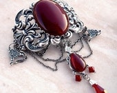 Gothic Metal Choker Carnelian Agate Red Crystal Victorian Gothic Jewelry