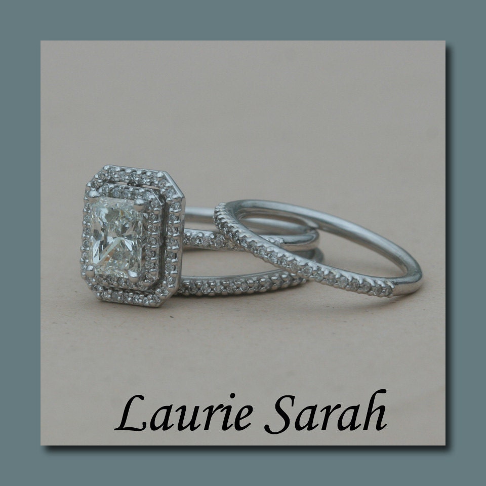 EGL Certified Radiant Cut Diamond Engagement with Two Diamond Wedding Bands - LS1639
