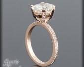 Oval Moissanite and Diamond Solitaire Engagement Ring in 14kt Rose Gold - Diamond Alternative - LS1900