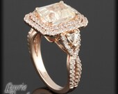 Morganite colored Asscher Cut and Trillion Cut Pink Sapphire Ring with Diamonds - LS2037