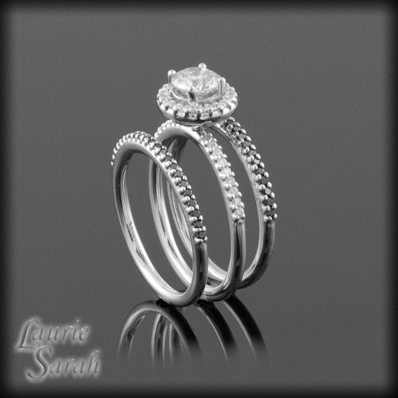 Black and White Diamond Wedding Set in 14kt White Gold - LS1072