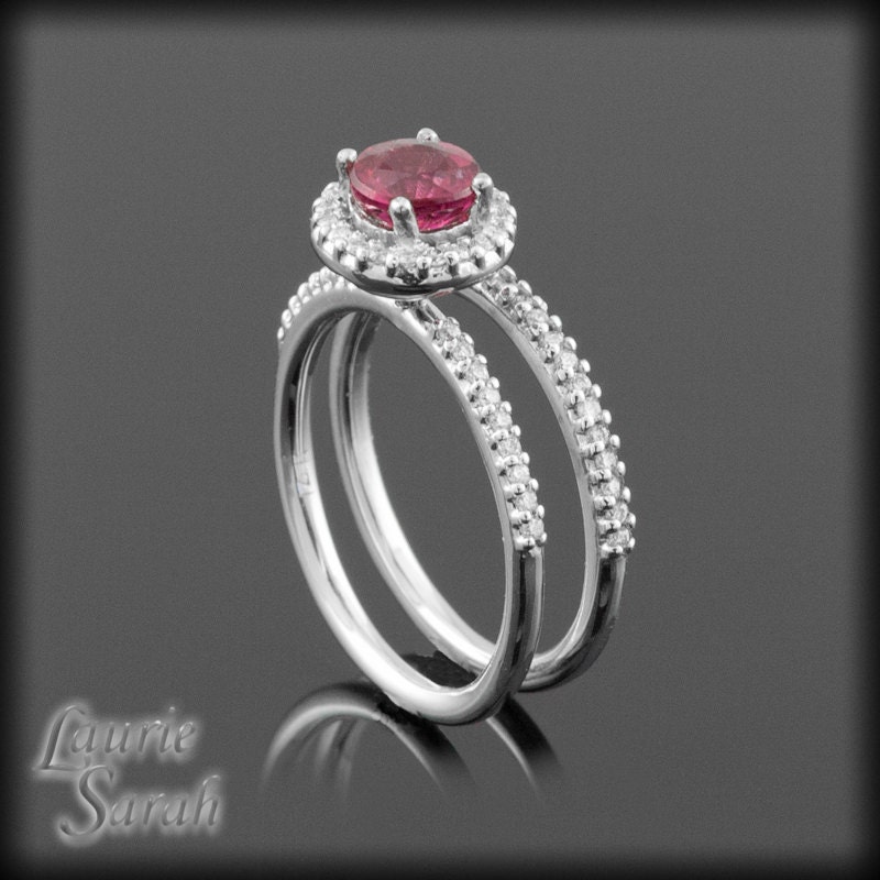Hidden Hearts - Rubellite Tourmaline and Diamond Wedding Set - LS1065