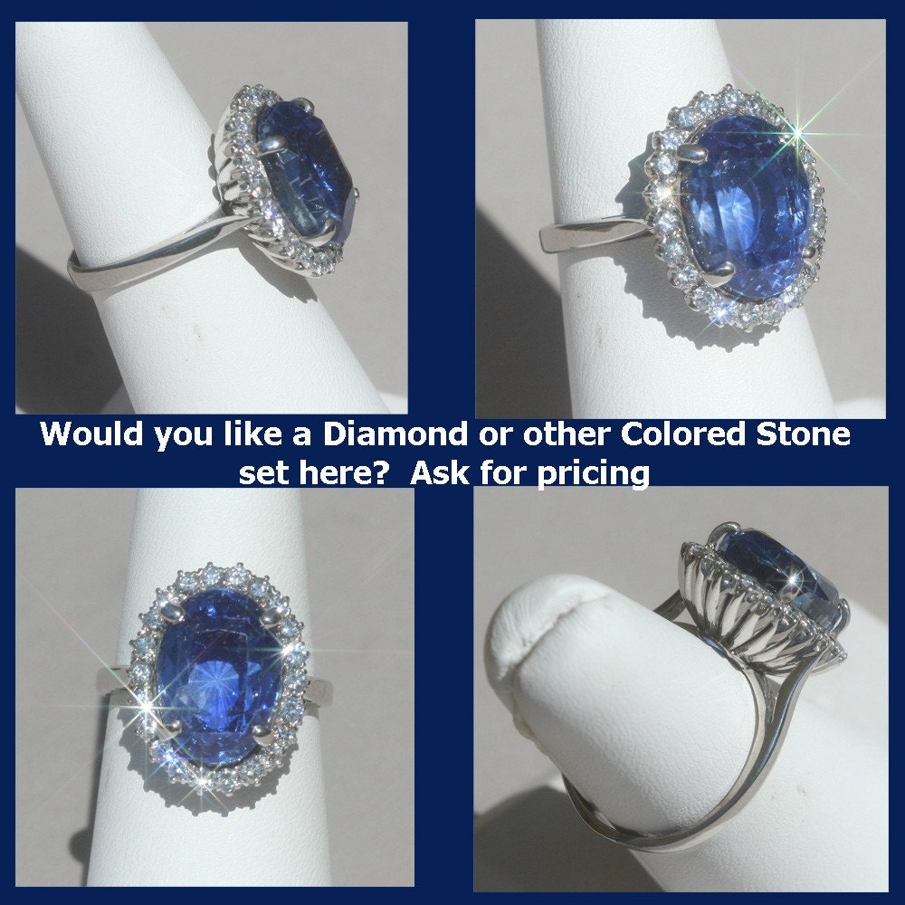 25% off - Feel like Kate Middleton with this Blue Sapphire and Diamond Ring - 12.5 carat AMAZING gemstone - Vintage - Ready to ship - LS705