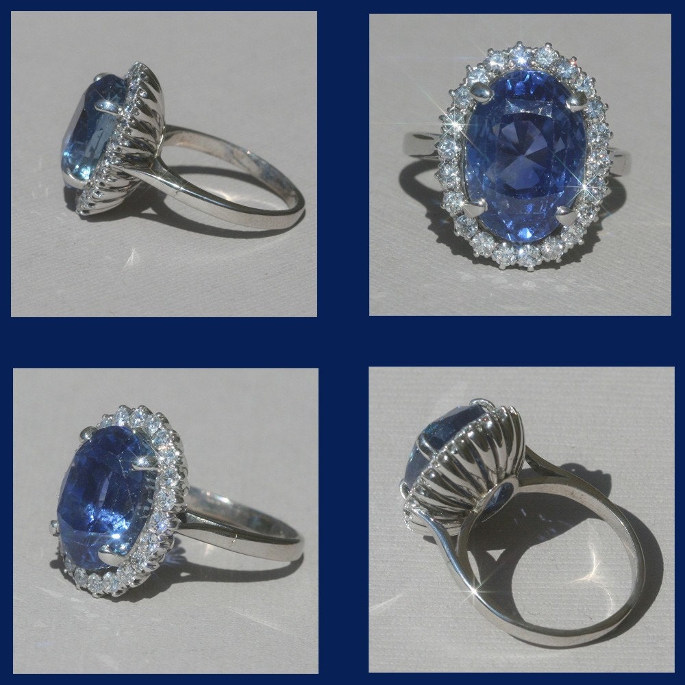 25% off - Feel like Kate Middleton with this Blue Sapphire and Diamond Ring - 12.5 carat AMAZING gemstone - Vintage - Ready to ship - LS705