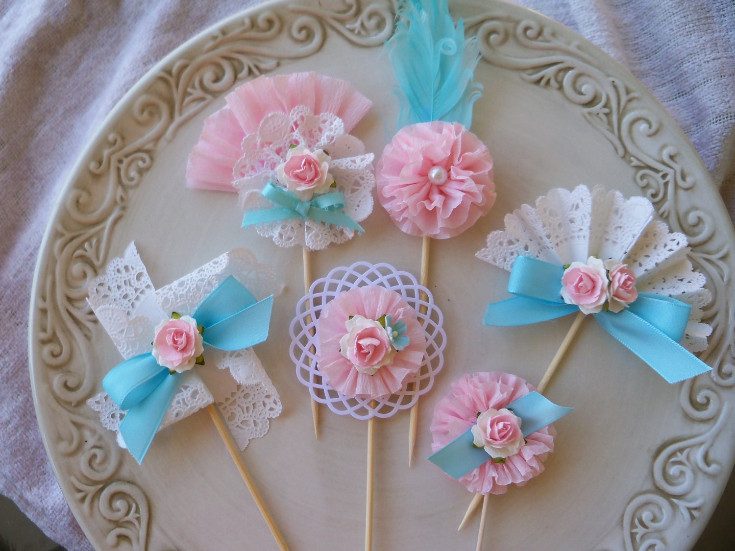 Marie Antoinette Inspired Cupcake Toppers Set of Six for Birthday Party