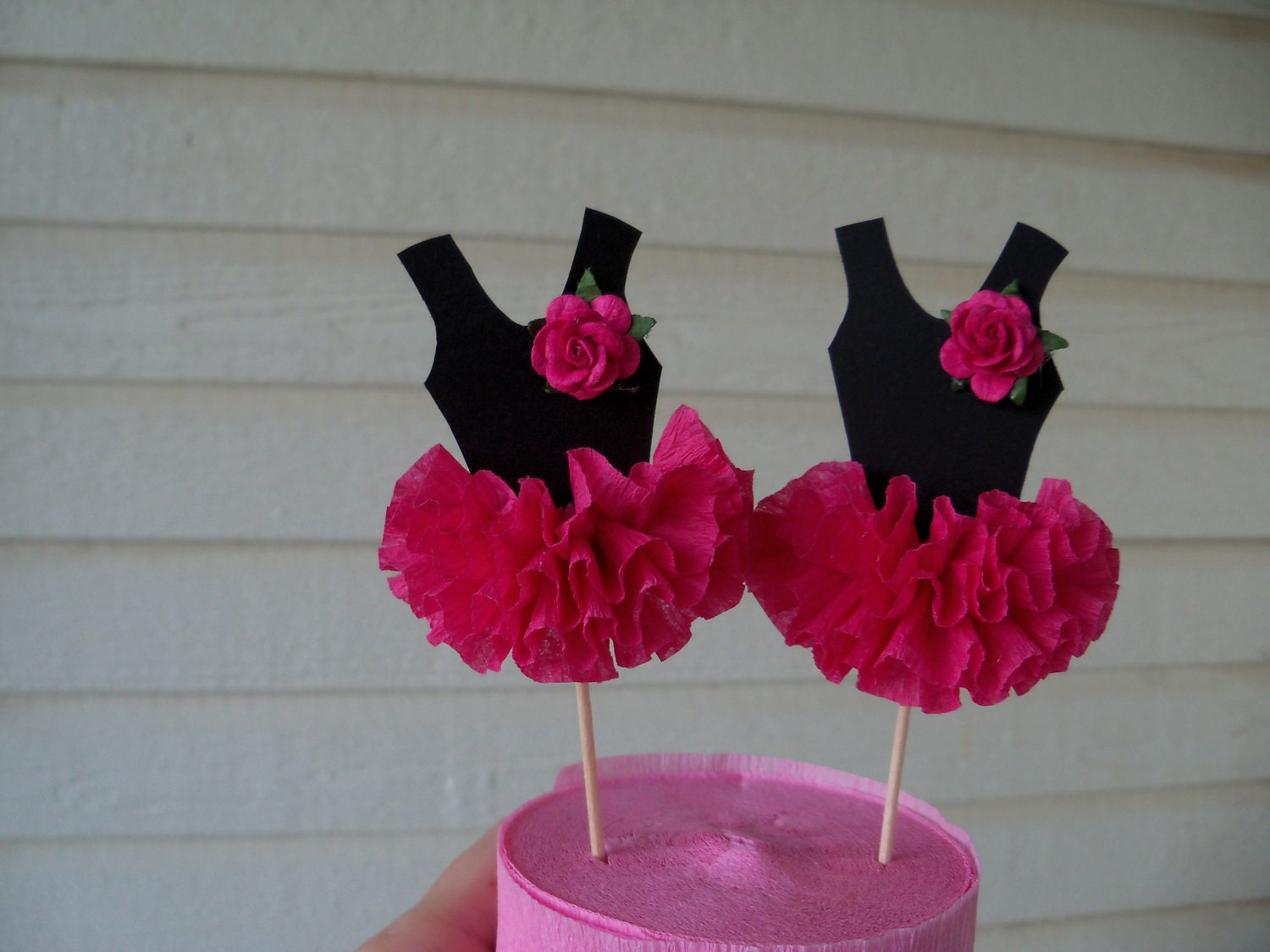 Ballerina Tutu Cupcake Toppers In Black and Hot Pink
