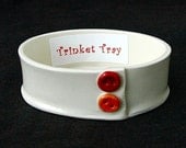 White Red Orange Colorful Painted Button Handmade Ceramic Pottery Trinket Tray Dish