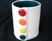 Teal Button White Handmade Ceramic Pottery Coffee Mug