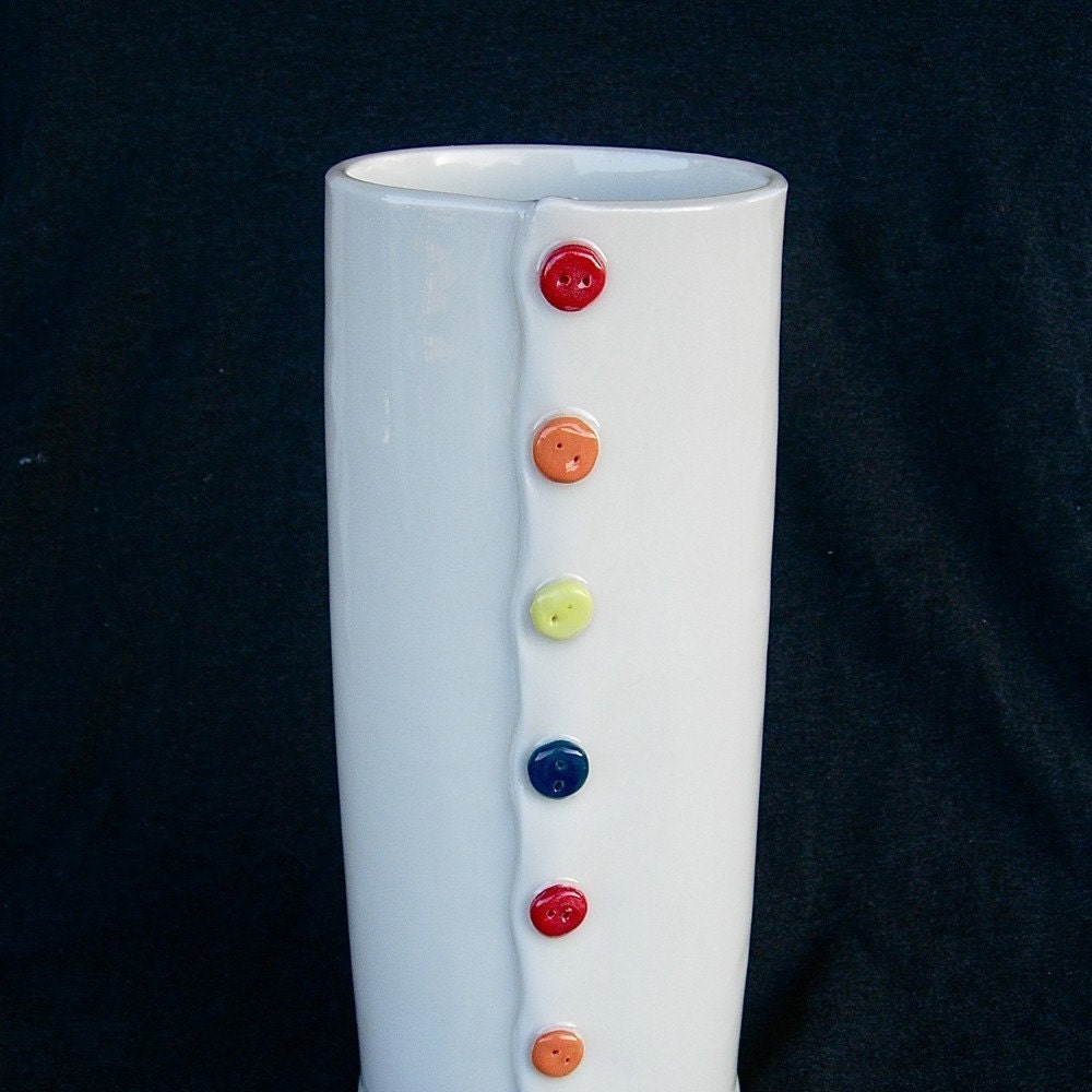 Tall Handmade Ceramic Pottery Button Flower Vase