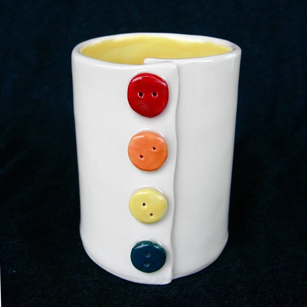 Button Yellow Ceramic Pottery Coffee Mug