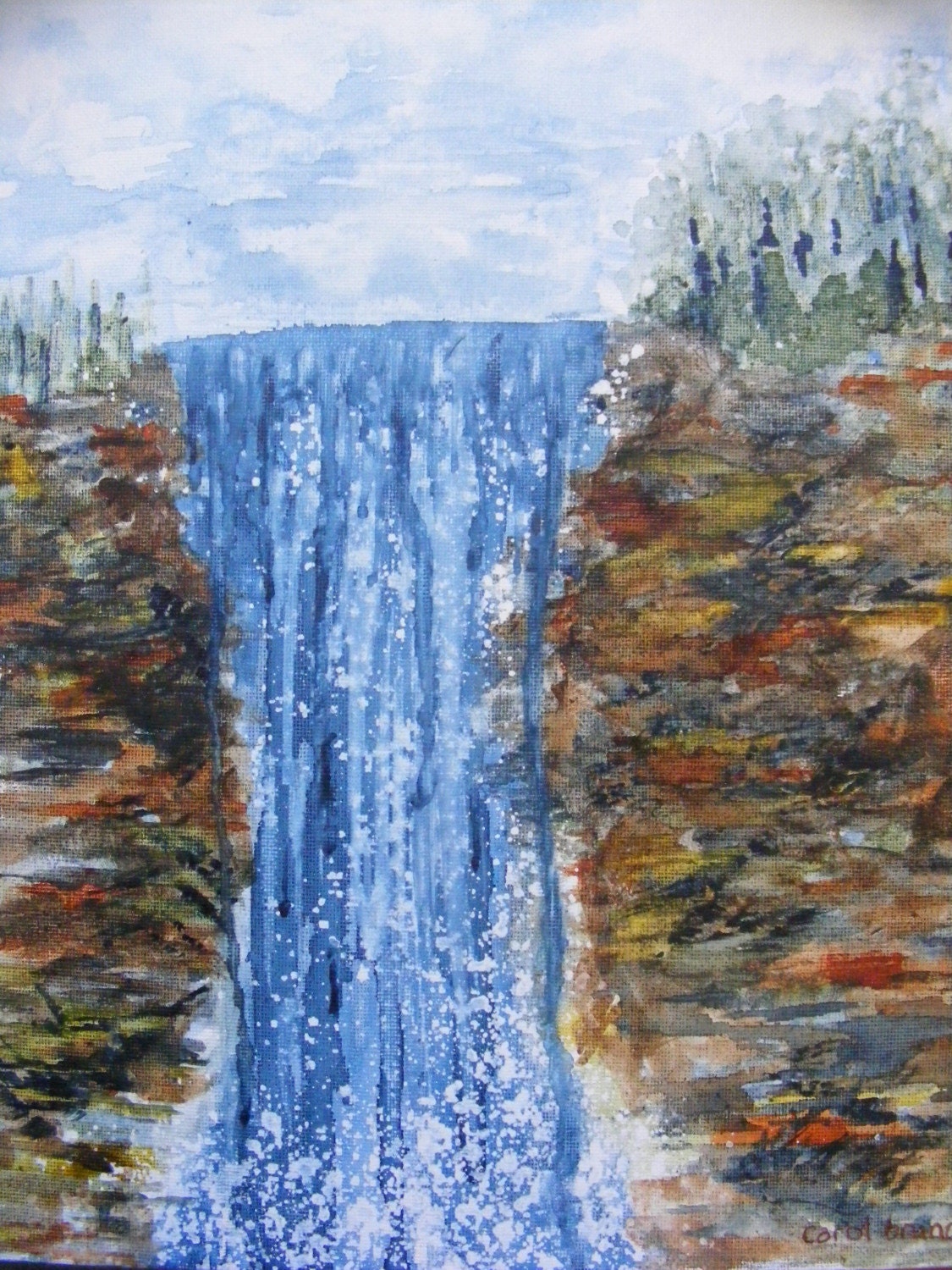 Nature's Power-Original Watercolor of Waterfall