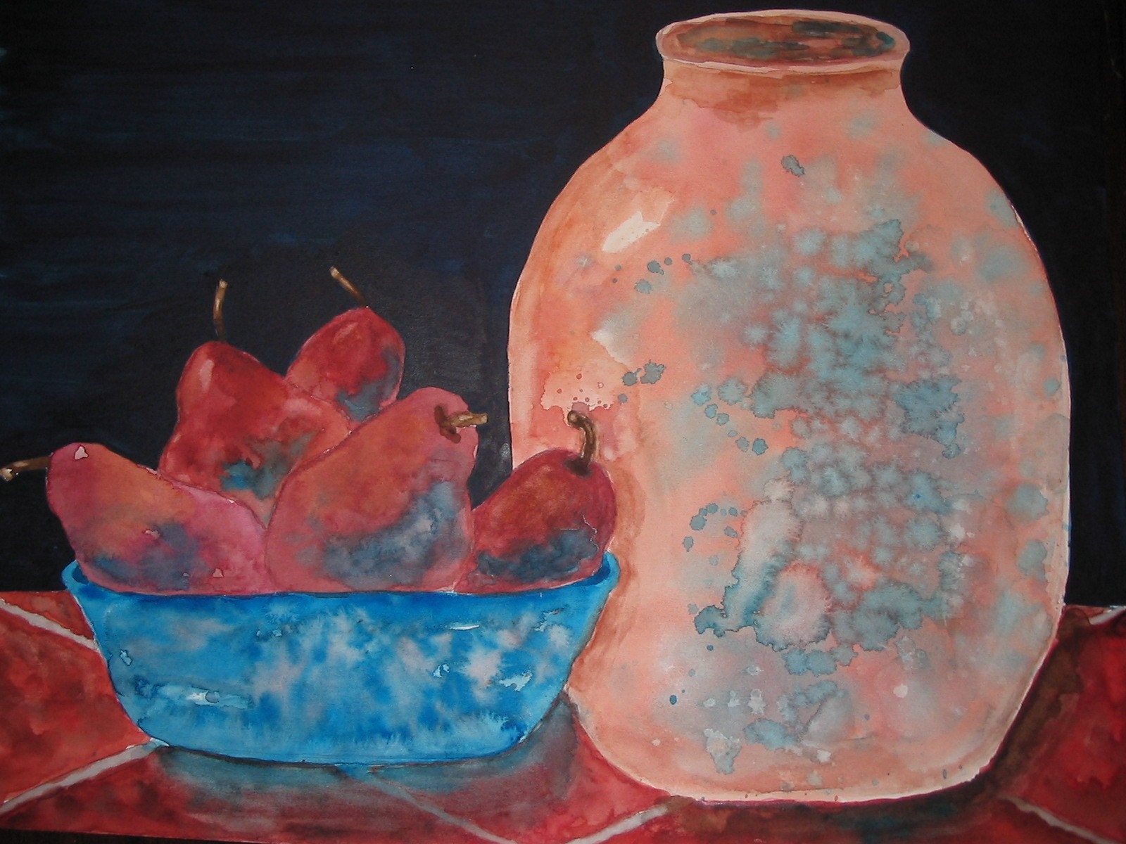 Turquoise and Terra Cotta-Original Watercolor