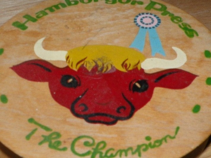 Antique German Hamburger Press Cow Bull Wooden