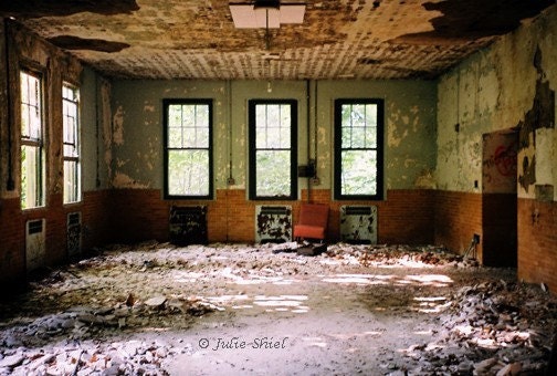 Abandoned Asylum Urban Decay - The Forever Room - 8x12 Fine Art Photography, Brown, green, textures, windows Home  Decor
