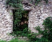 Urban Decay, The Wild Wood - 5x7 abandoned Fantasy Fairytale Art Photography, Ancient gray stone wall and green ivy Home Office decor