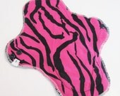 Reusable Panty liner Mama Cloth Pad .. Hot Pink Zebra Printed Flannel .. 10 inch