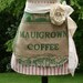 BURLaP MAUiGRowN CoFFEE SaCK APRoN with ReMoVeABLe FLoWeR PiN BRooCH