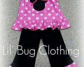 Custom Boutique Clothing Pink Polka Dot Minnie mOuse Disney Pant Set 12 18 24 2t 3t 4t 5t 6