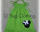 Custom Boutique Clothing White Lime Dots Minnie Mouse Smocked Dress