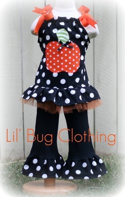 Custom Boutique Clothing Halloween Black and  Lime Zebra Pumpkin Tulle Pant Set