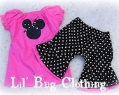 Custom Boutique Polka Dot  Minnie Mouse peasant short set size 12 18 24 2t 3t 4t 5t girl