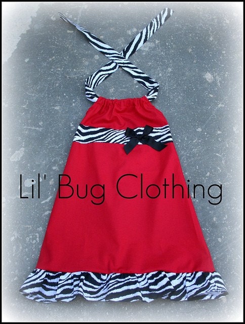 Custom Boutique Clothing Red Zebra Sash Bow Halter Dress