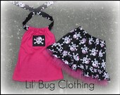 Custom Boutique Retro Hearts Skulls skirt Tulle Halter outfit size 12 18 24 2t 3t 4t 5t 6 girl
