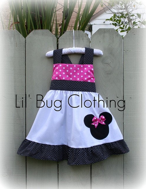 Custom Boutique Clothing Pink White Dot Minnie Mouse Jumper Dress Girl