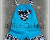 Custom Boutique Aqua Minnie Mouse Shortall Zebra Girl 12 18 24 2t 3t 4t 5t 6
