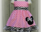 Custom Boutique Clothing Minnie Mouse Pink White Polka Dot Zebra  Halter Dress
