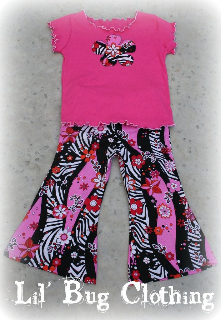 Custom Boutique Funky Zebra Flower Pant Set Size 12 18 24 2t 3t 4t 5t girl