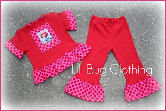 Custom Boutique Girl Strawberry Shortcake Pink and Red Polka Dot Top and Leggings