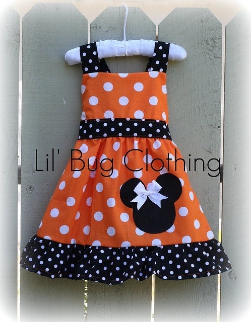 Custom Boutique Clothing Orange Minnie Mouse Halloween Jumper Dress