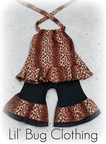 Custom Boutique Leopard print capri and halter top 12 months-size 6 girl