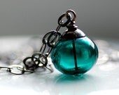 Dark Teal Necklace, Teal Pendant, Teal Jewelry, Peacock Wedding, Glass Pendant, Beach Wedding Jewelry, Oxidized Sterling Silver - Deep Sea