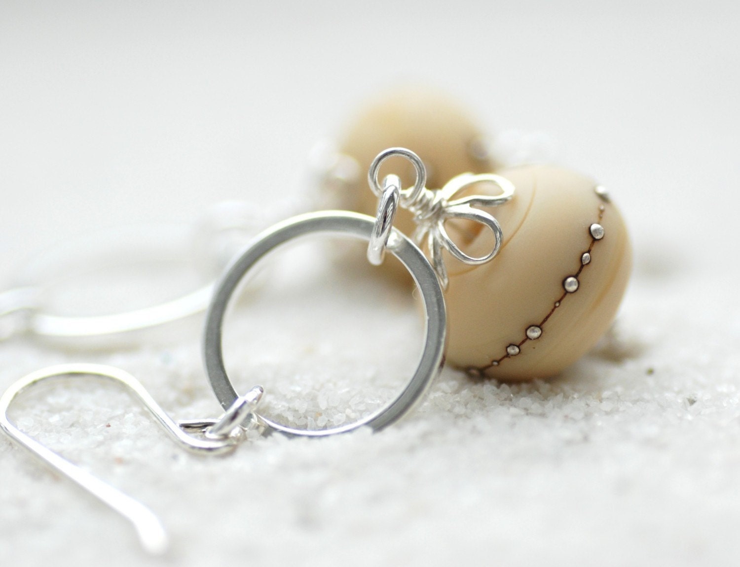 Dark Ivory Earrings, Ecru Earrings, Etched Glass Earrings, Beach Wedding, Ivory Wedding, Romantic Earrings - Dunes