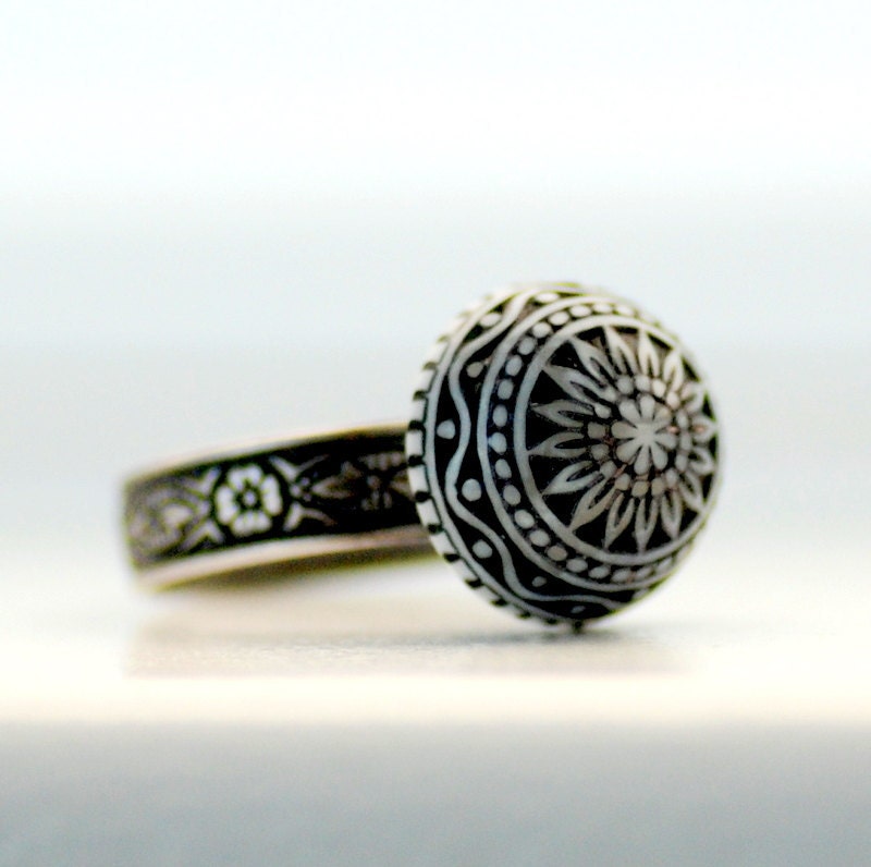 Adjustable Ring, Black and White, Scandinavian Design, Lucite Jewelry, Nordic, Whimsical Ring