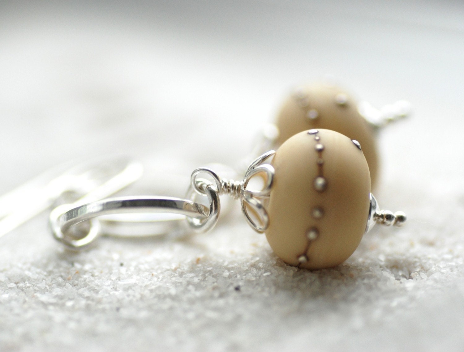 Dark Ivory Earrings, Ecru Earrings, Etched Glass Earrings, Beach Wedding, Ivory Wedding, Romantic Earrings - Dunes