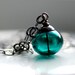 Dark Teal Necklace, Teal Pendant, Teal Jewelry, Peacock Wedding, Glass Pendant, Beach Wedding Jewelry, Oxidized Sterling Silver - Deep Sea