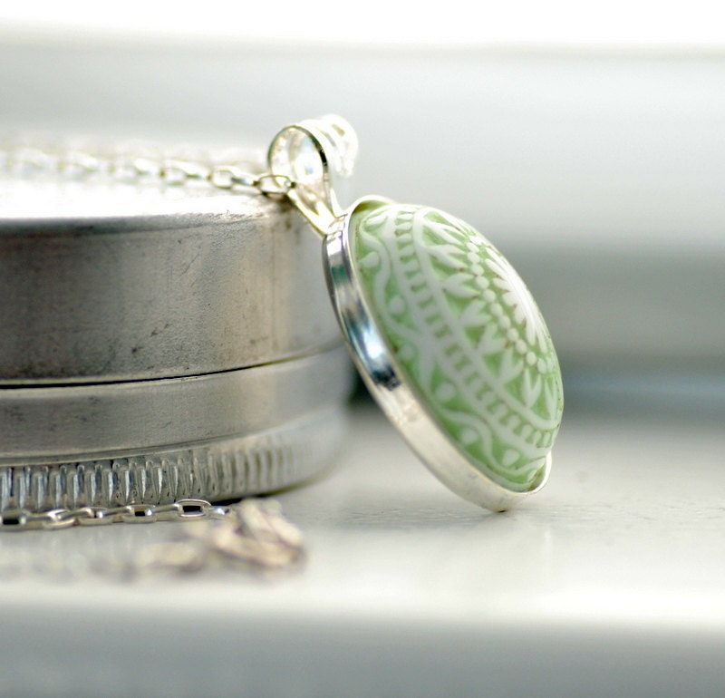 Scandinavian Necklace, Pendant Necklace, Pastel Jewelry, Sage Green and White, Lucite Jewelry, Nordic,