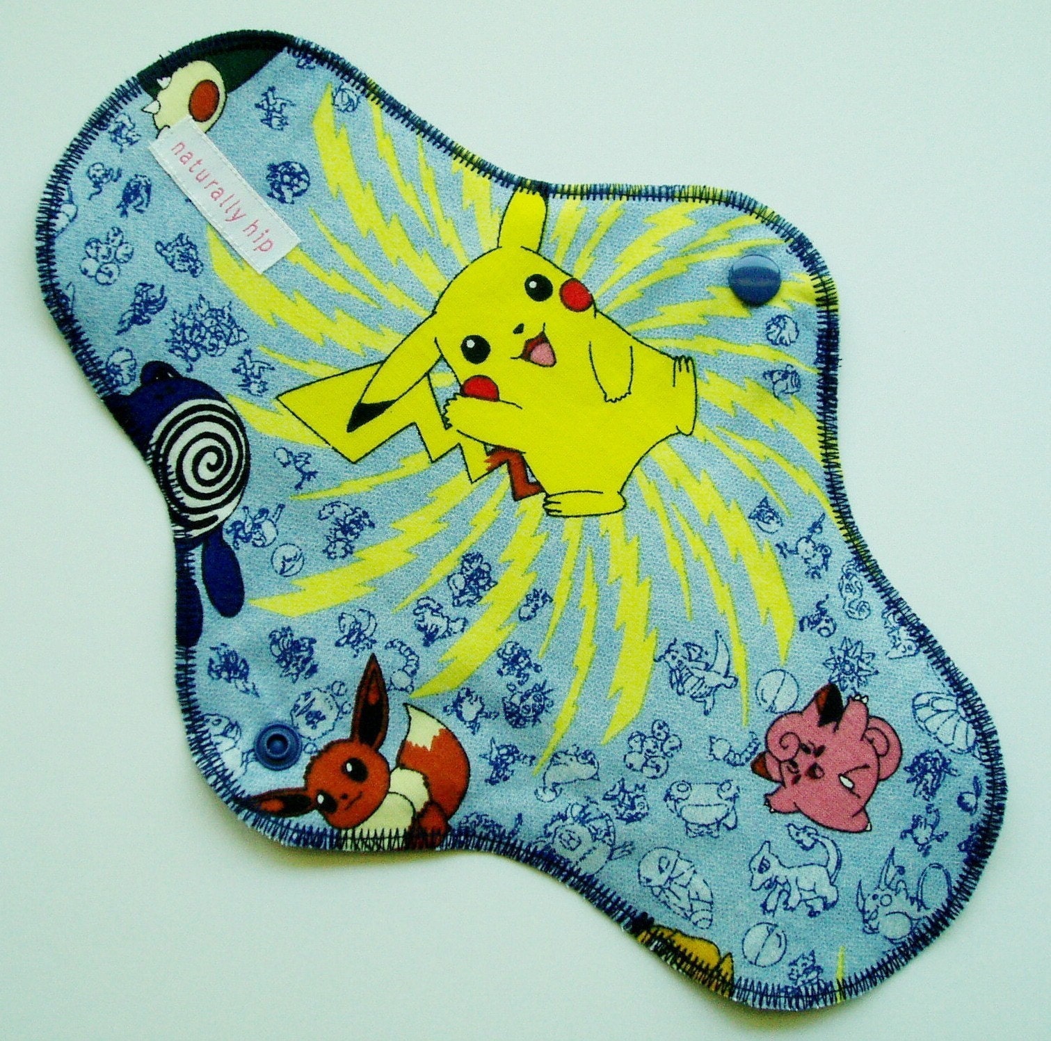 Flannel 10.5in Regular Cloth Menstrual Pad - Pokemon w\/ Navy Blue